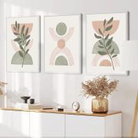 Cuadros Decorativos de Lámina Nórdica con Líneas Geométricas y Hojas Boho Abstractas Pintura en Lienzo para Decoración del Dormitorio y Hogar Marca DHROOM - details 0