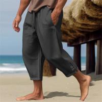 Pantalones capri de lino ligeros, corte holgado, cintura elástica, estilo informal de playa para hombres - details 2