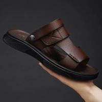 2025 nuevas sandalias de piel de vaca de primera capa zapatos de playa de cuero transpirable para hombres casual suela suave de mediana edad y ancianos papá zapatos de los hombres. - details 11
