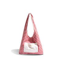 Bolso Vintage de dos caras a cuadros para mujer, bolso de hombro con entramado de ocio de estilo japonés, bolso de mano de lona para ir al trabajo al aire libre - details 17