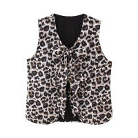TRAFZA-Conjunto de 2 piezas para mujer, pantalones largos con cremallera, informales, holgados, elegantes, con estampado de leopardo Vintage, sin mangas, con cuello en V - details 4