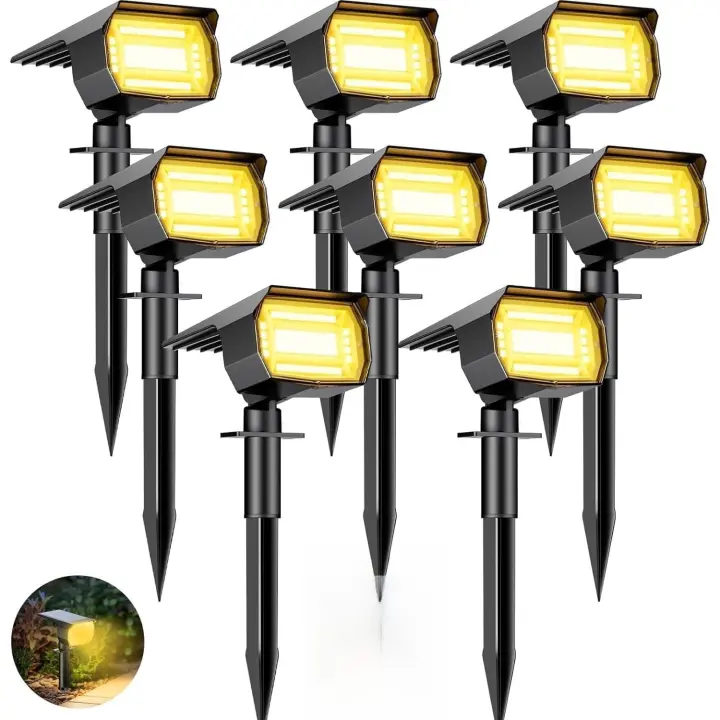 Luces Solares LED Exterior Jardin [8 Paquete/72LED], LED Exterior Solares Potente Impermeable Lampara Luz Solar Exterior Iluminacion para Suelo Exteriores, Blanco Calida - 1