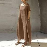 Vestido largo casual de verano para mujer, manga corta, cuello redondo TRE, bolsillos, largo hasta el tobillo - details 2
