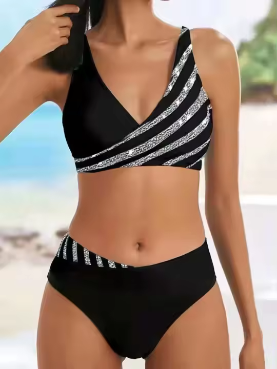 Bikini push-up blanco para mujer, microbañador sexy a rayas de talla grande, conjunto de dos piezas, traje de baño brasileño XXXL - 1
