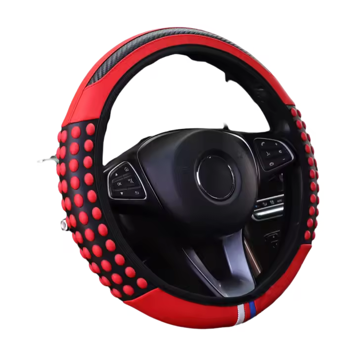 Productos automotrices Funda de volante de cuero con gránulos de masaje de silicona pequeña de carbono sin anillo interior se adapta a 14,5-15 pulgadas - 1