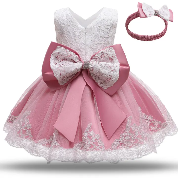 Vestido De Encaje Para Bautizo Para Bebé Niña, Tutú, Fiesta - 1