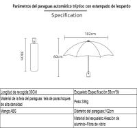 Paraguas Plegable de Metal Resistente al Viento y a la Lluvia Estampado de Leopardo y Mango Largo - details 3