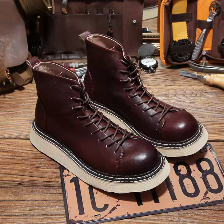 Botas de hombre de alta gama de cuero, zapatos de hombre de piel de vaca de capa superior - 1