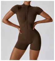 Traje de Yoga para Mujeres Mono con Cierre de Cremallera Manga Corta Gimnasio Push Up Ropa de Entrenamiento Fitness Bodysuit Sportswear Jumpsuits Material Exterior de Nylon Adecuado para Primavera/Verano - details 11