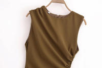 Mini vestido elegante de verano con cuello redondo y sin mangas, decoración informal plisada, vestidos cortos en la espalda para mujer - details 10
