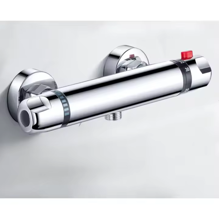 Grifo Ducha Termostático Termostato de Ducha con Botón de Seguridad Grifería de Baño de Pared de 38 ℃ Grifo Ducha de Latón Cromado - 1