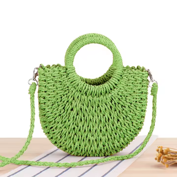 2025 nuevo estilo simple popular bolsa tejida de cuerda de papel semicircular bolsa tejida a mano de playa bolsa de mujer de vacaciones - 1