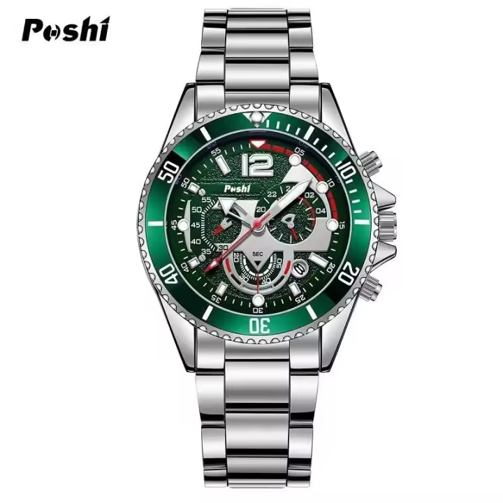 Reloj de Pulsera de Acero Inoxidable POSHI para Hombres Reloj de Cronómetro Luminoso Impermeable de Negocios Clásico Correa de Cuero Automático Joyería y Gafas de Sol - 1