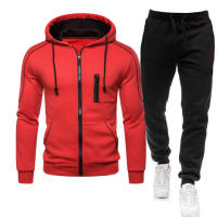 Sudadera con capucha con cremallera para hombre, traje deportivo informal Digital, pantalones de chándal de Color sólido - details 6