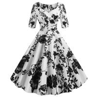 Women floral print casual half sleeve elegant vintage party dress - details 27