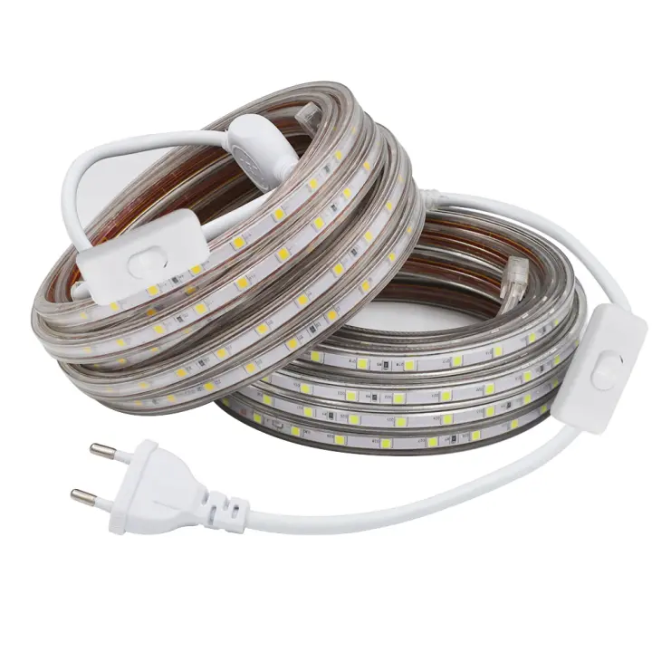 Tira de Luz LED 220V Impermeable 5050 Cinta Flexible con Interruptor XUNATA Luces LED Blancas/Cálidas 60Leds/M - 1