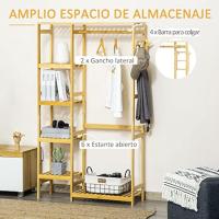 Armario de Bambú Burro con 4 Niveles Barra Inferior y Lateral para Ropa, Bolsas, Dormitorio - details 2