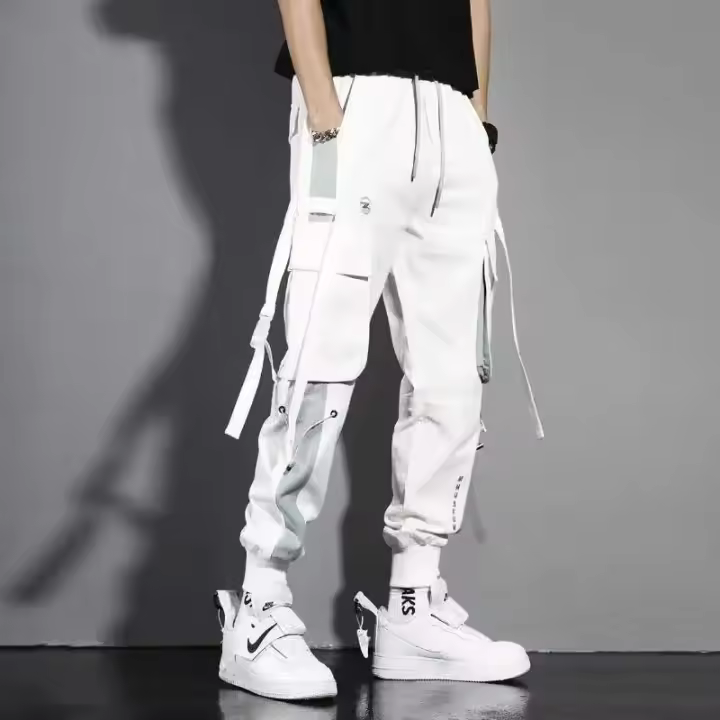 Ropa de calle clásica informal para hombre, pantalones harén con cintas para correr, pantalones Cargo ajustados para hombre, pantalones Cargo de primavera con múltiples bolsillos para mujer - 1