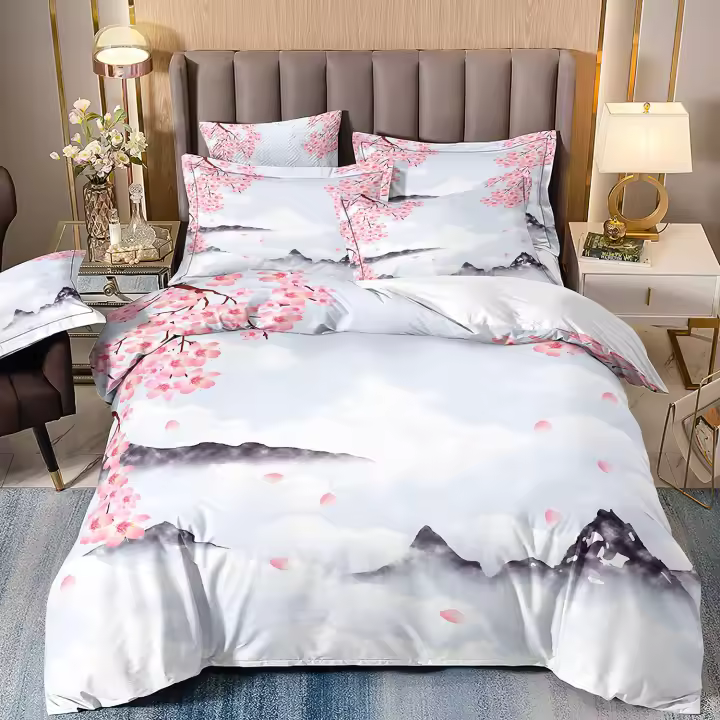 Funda de Edredón de Estilo Japonés Juego de Ropa de Cama de Cereza Patrón de Ondas Exótico - 1