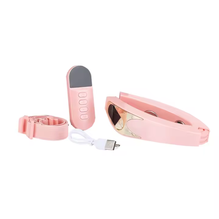 EMS-Dispositivo de estiramiento facial en V, masajeador remoto inalámbrico, 6 modos, rejuvenecimiento de la piel con calefacción, vibración de doble mentón, Rosa - 1