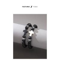 Pulsera de Obsidiana Negra Mate con Cruz, Brazalete de Piedras Naturales Tejido a Mano para Parejas, Joyería Vintage con Acabado Envejecido, Regalos para Hombre, - details 5