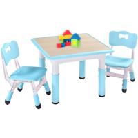 Juego de Mesa y 2 sillas para niños, Altura Ajustable, Juego de Mesa y Silla para niños de 3 a 8 años, fácil de Limpiar, Aprobado por CPC y CE (Juego de 3 Piezas), Color Azul - details 0