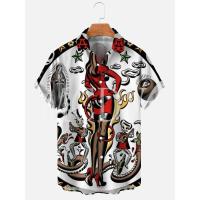 Camisa de manga corta hawaiana transpirable informal con estampado Rockabilly Vintage Rocker Rock N Roll para hombre - details 15