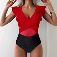 Traje de baño para mujer 2024, tendencia, Control de barriga, cuello en V, Bikini Sexy, trajes de baño fruncidos, traje de baño ajustado con manga con volantes - details 36