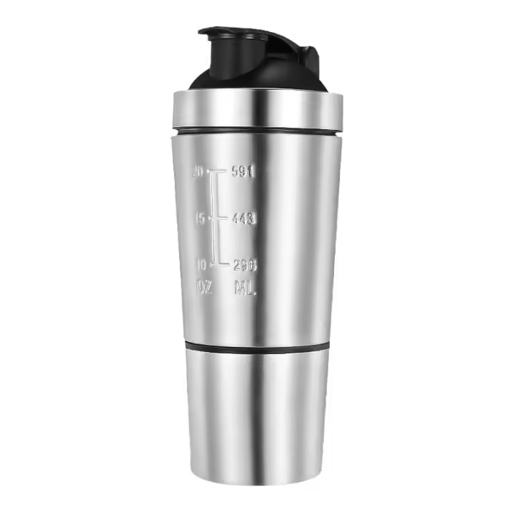 Taza mezcladora al vacío de acero inoxidable, hervidor de bebidas para exteriores, botella de agua desmontable de doble capa para proteína de suero en polvo, coctelera deportiva - 1