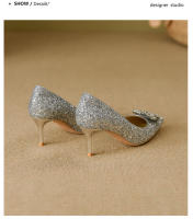 Zapatos de Novia de Otoño Tacones Altos de Champán para Mujer Suela Cuadrada de Cristal - details 21