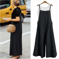 Mono sin mangas de verano para mujer, peto de pierna ancha liso, peto informal holgado de algodón con tirantes - details 1