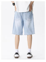 Bermudas anchas suaves y cómodas de color azul claro con cintura elástica de mezclilla Onales para hombre - details 7