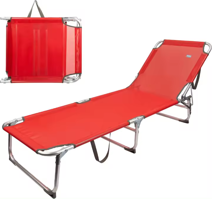 Tumbona plegable multiposición con sombrilla 193x67x85 cm Camping, Gris - 1