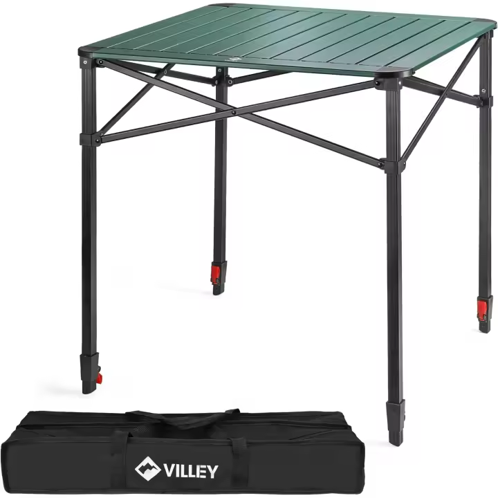 Bolsa de Transporte, Mesa Plegable Portátil de Aluminio, Mesa de Camping de Altura Ajustable, Mesa de Acampada para Picnic, Pesca, Camping, Playa y Exterior, 70 * 70 * 78cm - 1