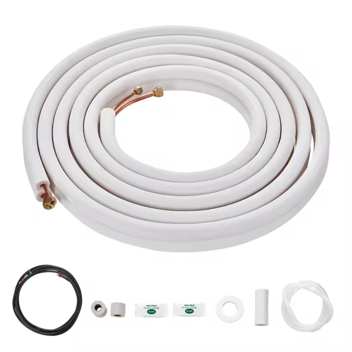SucceBuy Juego de mini líneas divididas de 4876,8 mm, tubos de cobre de 6,4 y 12,7 mm de diámetro exterior con aislamiento de triple capa, para bomba de CA/calentamiento y HVAC, incluye cable de conexión de 18 pies y accesorios - 1