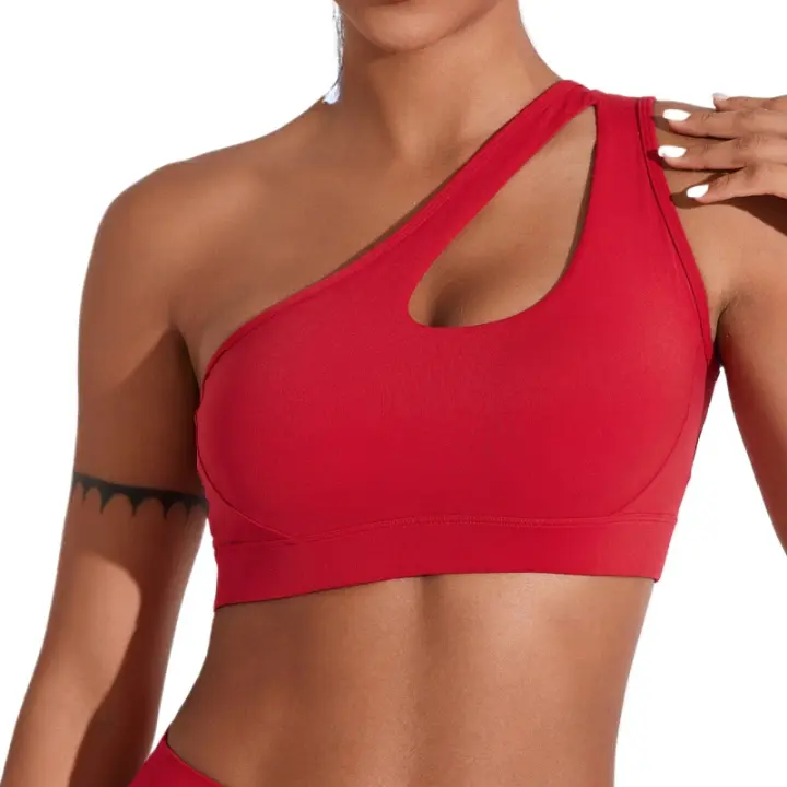 Sujetadores deportivos sexys de un hombro para mujer, Top de Yoga, chaleco de secado rápido para Yoga, gimnasio, correr, Fitness - 1