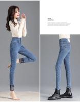Pantalones vaqueros térmicos de lana gruesa para mujer, Vaqueros ajustados cálidos de cintura alta, pantalones pitillo con botones elásticos, pantalones vaqueros informales de terciopelo para mamá - details 20