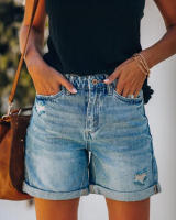 Pantalones cortos de mezclilla para mujer con rasgos rectos y rizados de moda 2025. - details 3