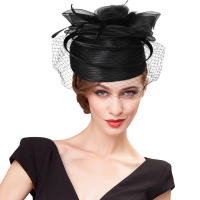 Sombreros rojos de iglesia de boda para mujer, tocado con velo de plumas, elegante, Derby, 2024 - details 0