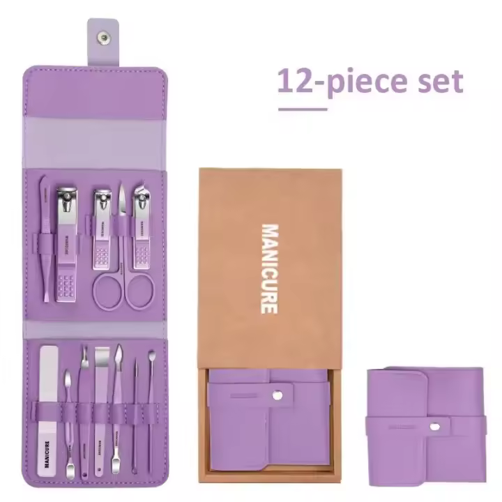 12-16 unids/set juego de cortadores de uñas de acero inoxidable conjunto de cortaúñas con bolsa plegable Kits de cortador de manicura tijeras herramienta de maquillaje de belleza - 1
