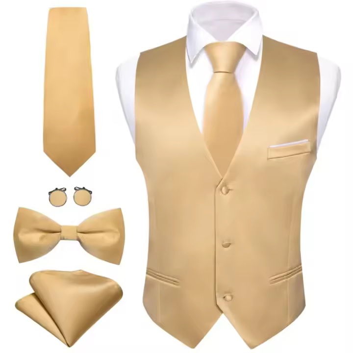 Chaleco de diseñador para hombre, chaleco de satén de seda Lisa verde oscuro, pajarita, pañuelo, traje Formal de boda para hombre, chaqueta sin mangas Barry Wang - 1