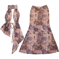 BUNO-Conjunto de 2 piezas con estampado sexy para mujer, impresionante camiseta hipster con cuello halter y escote elegante, faldas largas de cintura alta, traje de medianoche para mujer - details 14