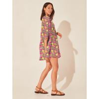 Vestido corto de vacaciones de playa de rayón informal suelto con lazo floral para mujer de moda de verano - details 147