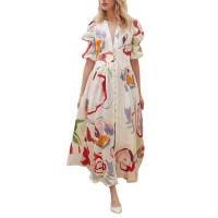 2025 primavera nuevo vestido de playa para mujer de Amazon vestido europeo y americano de impresión elástica de cuatro lados con péndulo ajustado - details 25