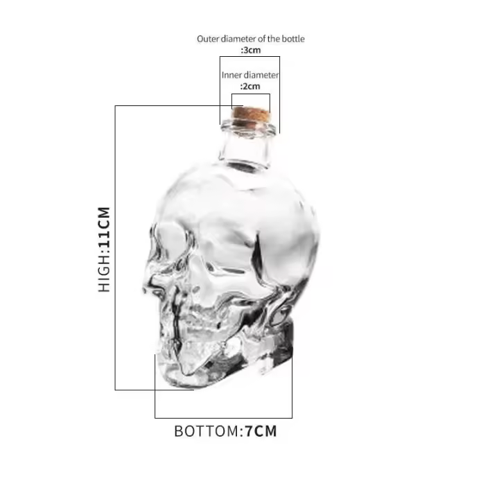 Botella de vidrio de alta calidad con forma de calavera de 750 ml, vaso de cerveza con cara de calavera de vino, vodka, whisky, tapa de café de madera - 1