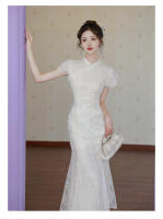 Elegante Vestido de Bordado de Alta Gama Estilo Chino 2025 Otoño Falda Cheongsam de Compromiso de Cola de Pescado - details 4