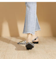 Zapatos a cuadros de tacón bajo con hebilla de metal poco profundos estilo francés nuevo para mujer - details 23