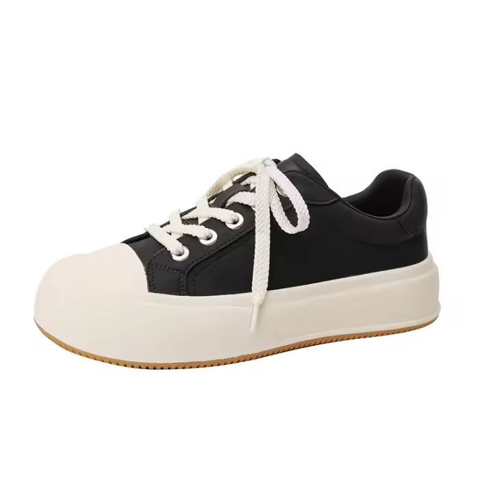 Pastel de queso nova tendencia color coincidencia plataforma tablero casual zapatos versátil aumento de altura cabeza redonda zapatos blancos - 1