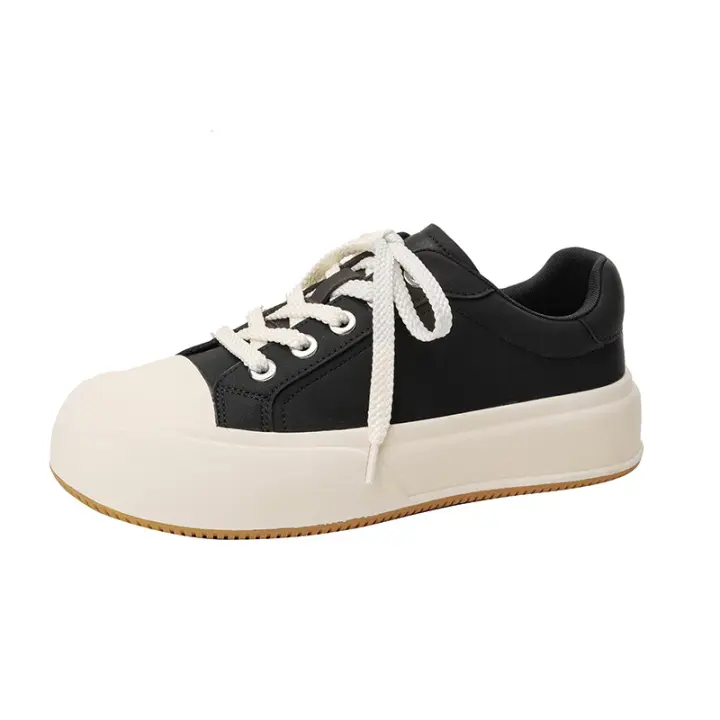 Pastel de queso nova tendencia color coincidencia plataforma tablero casual zapatos versátil aumento de altura cabeza redonda zapatos blancos - 1