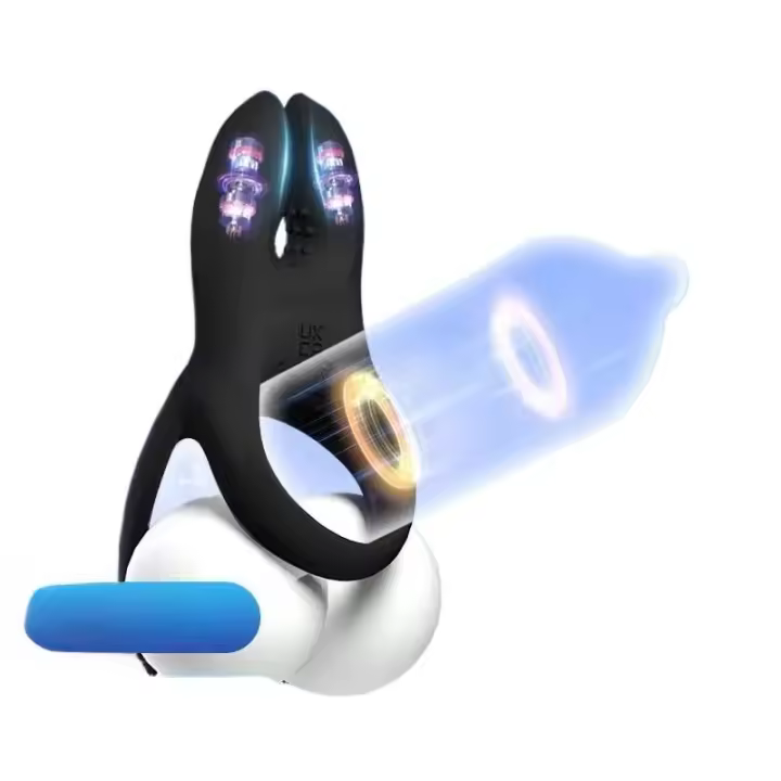 Empaque privado Sexy 2 en 1 Anillo inalámbrico Vibrador con control remoto Funda de silicona de estimulación Juguete adulto para parejas - 1